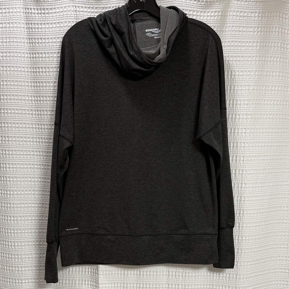 Saucony Charcoal Cowl hoodie running pop over top Women’s running outdoor gorp L
